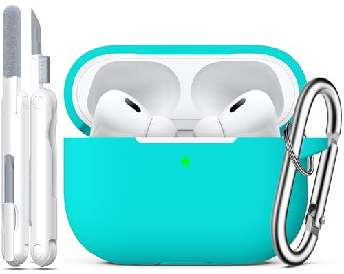R-fun Custodia per AirPods Pro 2a/1a generazione con set di pulizia, protezione completa in silicone per custodia di ricarica Apple AirPods Pro 2023/2022/2019 [LED anteriore visibile],Turchese