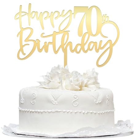 Happy 70th birthday cake Topper,Mirrored Gold Acrylic Durable Cake Topper,70th Birthday Party Cake Decorations,Hello 70th years old, Happy seventy years old, Birthday Party Decorations