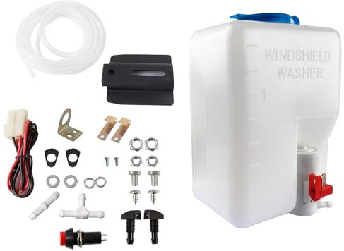 MACHSWON OE#160186 Universal Windshield Washer Reservoir Tank Kit 12V Windshield Washer Bottle with Wiper Pump Washer Nozzle & Button Switch for Car UTV ATV Boat