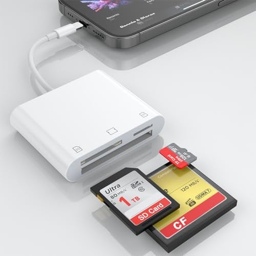 3 in 1 Speicher SD Kartenleser für iPhone iPad, Lightning Anschluss auf CF SD TF Card Reader,Speicher Compact Flash,Micro SDXC,Micro SDHC,SDXC,SDHC,SD Karten kompatibel mit iPhone 14/13/12,iPad