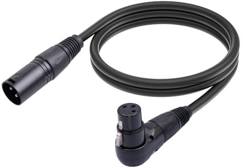 Hasaller 3 Pin XLR Mic Extension Cable Male to Female 0.3/1/1.8M 90 Degree Right Angle Microphone Audio Extension Cable For Speaker Studio(1M)
