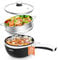 DEZIN Hot Pot Electric with Steamer Upgraded, Non-Stick Sauté Pan, Rapid Noodles Electric Pot, 1.5L Mini Pot for Steak, Egg, Fried Rice, Ramen, Oatmeal, Soup with Power Adjustment (Egg Rack Included)