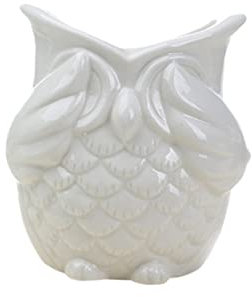 Sosoport Owl Shape Succulent Planter White Ceramic Flower Pot Elegant Craftsmanship for Home