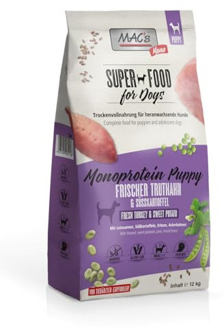 Mac's Dog Trockenfutter für Hunde, Monoprothese, Welpen, Truthahn und Süßigkeiten (12 kg)