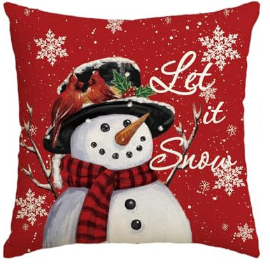 Artoid Mode Rot Vogel Schneemann Schneeflocken Weihnachten Kissenbezug, 45x45 cm Saisonnal Winter Zierkissenbezug Cushion Cover Couch Wohnzimmer Deko