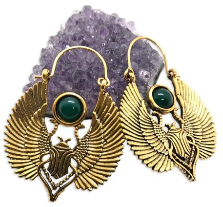 Pendientes Dorados Egipcios, Joyería para Mujeres, Joyas. Labrado Moruno Asimétricos. Alas de Antiguo Egipto, Aretes Vintage Tribal Gitana. Regalo Original(Egipcio Dorado)