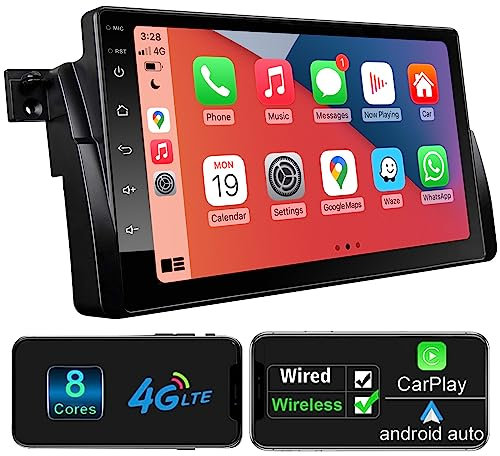 Woibugee Android Autoradio für BMW 3er E46 1999-2005 mit kabellos CarPlay Android Auto, 9 Zoll Android Radio Car Radio Unterstützt AM/FM/RDS Radio GPS-Navi Lenkradsteuerung WiFi BT 5.0 DSP, 2+32GB