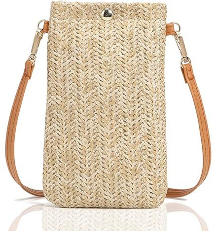 SHIQUAN Sommer Stroh Einzelne Crossbody Tasche,Strohtaschen Damen,Frauen Crossbody Strand Tasche,Handytasche Zum Umhängen Damen,Umhängetasche Damen Klein,Retro Strandtasche für Strand Reise Einkauf