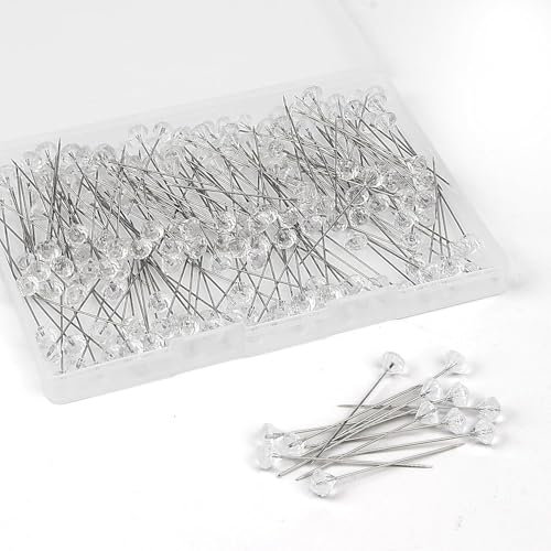 Stecknadeln 200 Stück Stecknadeln mit Kopf Kristall Strassnadel 5.1 cm,Stecknadeln Lang mit Box,Gerade Kopf Nadeln für Jewelry DIY,Stoff, Hochzeitsblumen Schmuck Schneider Nähen,Blumen Handwerk Deko