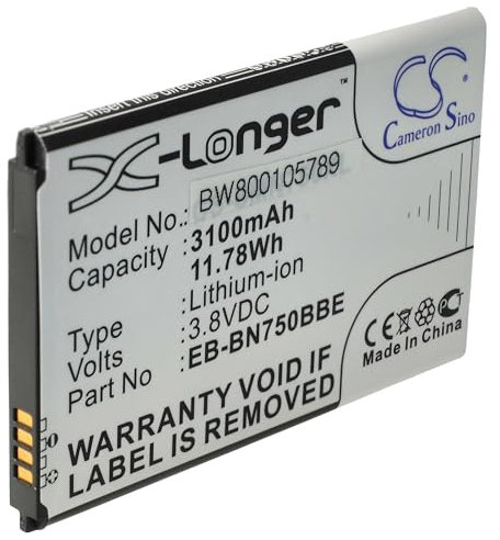 vhbw 1x batteria compatibile con Samsung Galaxy Note 3 Neo SM-N750K, 3 Neo SM-N7507, 3 Neo SM-N750S, SM-N7502 tablet (3100mAh, 3,8V, Li-Ion)