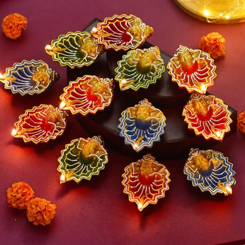 TIED RIBBONS 12 pcs Handmade Big Clay Diya for Diwali | Traditional Diyas Tealight | Indian Oil Lamp | Diwali Decorations for House Diwali Diyas for Pooja | Diwali Gifts | Terracotta Diyas