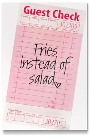 artboxONE Galerie-Print 120x80 cm Guest Check - Fries vs. Salad hochwertiges Acrylglas auf Alu-Dibond von Malou Studio