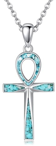 ONEFINITY Ankh Kreuz Kette Sterling Silber Türkis Ägyptisches Kreuz Anhänger Halskette Religiöser Schmuck Geschenke für Damen Herren