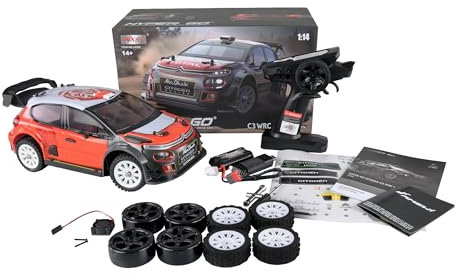Amewi Hyper Go Citroen C3 WRC Rallye/Drift 4WD 1:14 sin escobillas con giroscopio 45 km/h RTR, Color Negro y Rojo