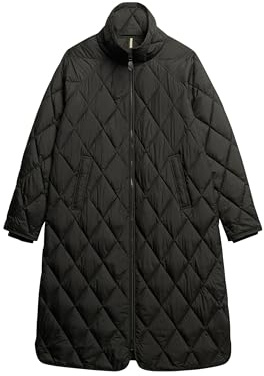 Superdry Damen Superlanger, gefütterter Steppmantel Schwarz 36