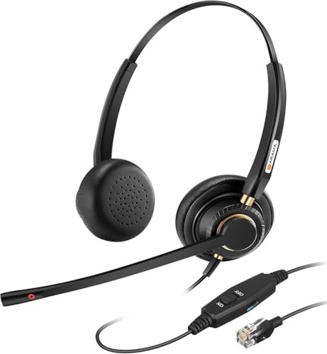 Arama RJ9 - Cuffie per telefono con microfono, cancellazione del rumore, per Yealink T41S T42S T46S T48S T21P T23G T46U Avaya 1608 1616 9608 Call Center Ufficio