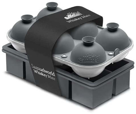 Samuelworld Premium Ice Tray Combo (16 Ice Cubes/6 Ice Ball), Large Ice Sphere Maker & New Upgraded Ice Cube Trays, Food Grade, Spill-Free Integrated Funnels, Whiskey Bourbon Cocktails, Grey