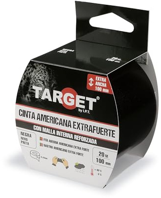 TARGET CTN20100N Amerikanisches Klebeband, extra stark, robust, netzverstärkt, bis zu 0,43 mm dick (schwarz, 20 m x 100 mm)