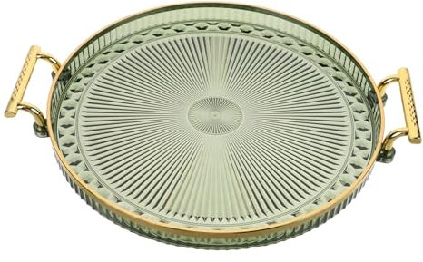KICHOUSE Light Luxury Tea Tray Food Tray Snack Tray Coffee Table Tray Tea Trays for Serving Cosmetic Tray Candle Tray Jewelry Tray Beverage Appetizer Tray Round Centerpiece Tray Green