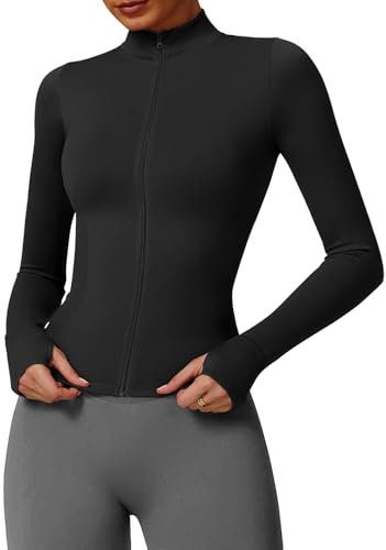 JN JANPRINT Women's Gym Long Sleeve Tops Running Jackets Zip Up Lightweight Stretchy Athletic Yoga Tops Black