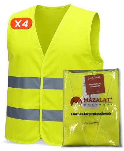 warnwesten Auto 4er für Herren & Damen – Entspricht EN ISO 20471 & EN ISO 13688 – Reflektierende Streifen, leicht & atmungsaktiv – Ideal für Bauarbeiten, Fahrrad Warnweste, Motorrad Warnweste