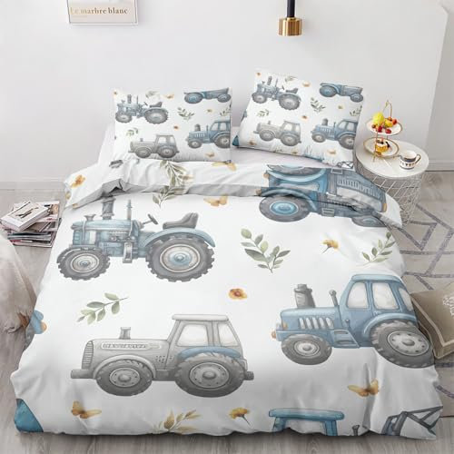 Generisch Bettwäsche 140x200 Traktor Motiv - Kinder Bettbezug und 1 Kissenbezug 70x90, Weiche Bügelfreie Mikrofaser Deckenbezug 2er Set mit Reißverschluss, Wendebettwäsche & Deko M&-6729