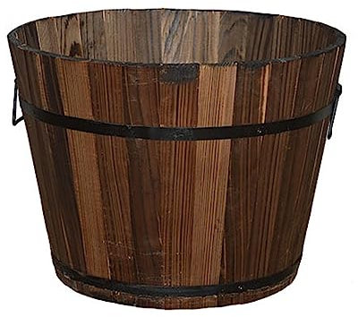 Maceta de jardín grande de 32 cm, estilo rústico de barril de whisky para plantas y flores