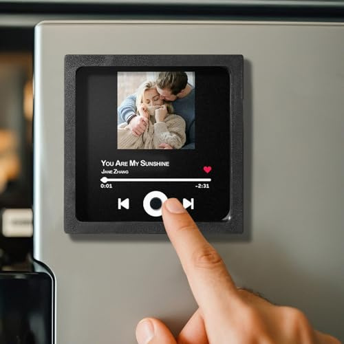 Custom Music Fridge Magnet Personalized Gifts for Boyfriend Girlfriend Women Men on Christmas Valentines Day Anniversary, Photo Gifts for Wife Husband Couples Best Friend Birthday Gifts (With Frame)