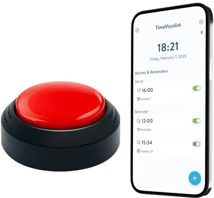 Großer sprechender Wecker mit Taste für Sehbehinderte, Demenz und Parkinson Stressabbau mit Sprachnachrichten und iOS- und Android-App für einfache Erinnerungen & Zeiteinstellung (Englisch USA)