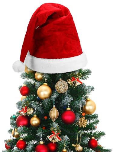 Gejoy 33 x 21 Inch Christmas Tree Topper Large Santa Tree Topper Red Santa Hat Christmas Trees Ornament for Winter Xmas Holidays Party Decorations (Plaid)