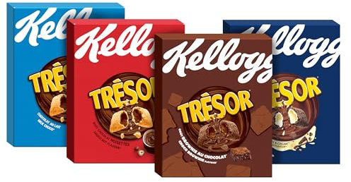 Kellogg's Tresor Mix (4 x 375 g) – Milk Choco, Choco Nut, Brownie und Cookies & Cream Flavour – knusprige Frühstückscerealien mit schmelzender Creme-Füllung – Tresor. Crazy Tasty.