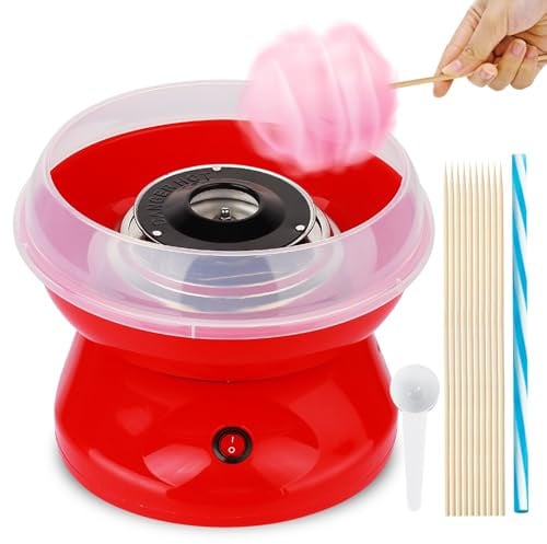 Zuckerwattemaschine, Retro Cotton Candy Machine 450W für Zuhause, Zuckerwatte Maschine mit Zubehör und Stäbchen Einfach zu Bedienen Leicht zu Reinigen Ideal für Partys und Kindergeburtstag Rot