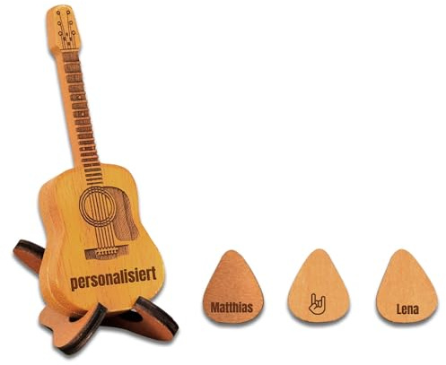 Personalisierte Gitarren-Plektrenhalter aus Holz, individueller Gitarrenplektrumhalter mit 3 Plektren Eingraviertem Namen/Text, Personalisiertes Geschenk Für Ehemann Gitarrenspieler Papa Freund Sohn