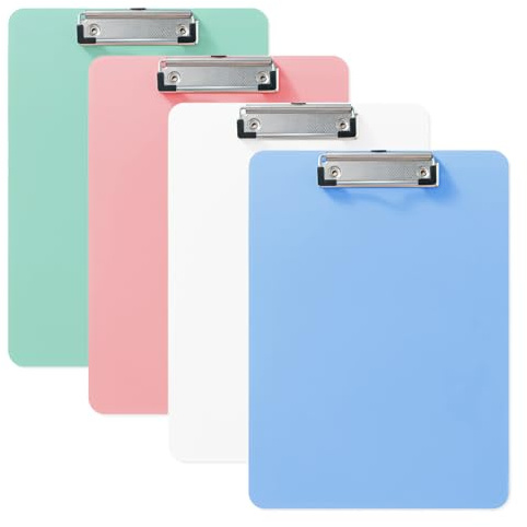 GIDWRIY 4 Pezzi Portablocco A4 Plastica,Cartellina Rigida con Pinza,Clipboard Colorato,Porta Fogli Ufficio con Foro di Sospensione Retrattile,Cartellina Portadocumenti per Ufficio, Scuola, Affari