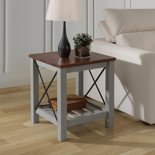 Mercers Furniture Pine Lamp Table With Storage Shelf Painted Grey Wooden 60cm High x 50cm Wide x 50cm Deep