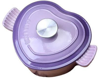 SXTYYH Cacerola Hierro Fundido Olla Holandesa Con Tapa Forma De Corazón Olla Esmaltada for Cocinar Hornear Guisar Cazuelas for San Valentín Comidas Familiares Sopas Guisos(Purple)
