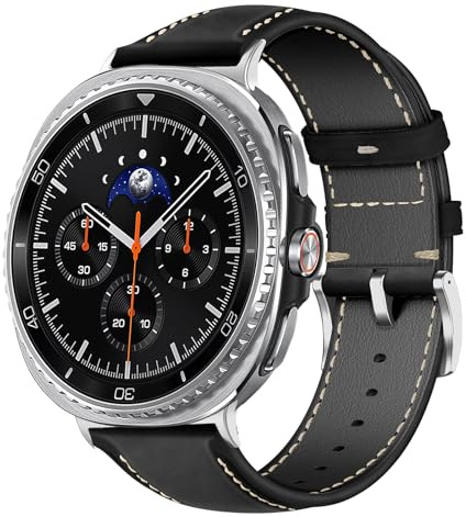 MaEiol Bracelet Cuir pour Samsung Galaxy Watch 8 40mm 44mm / Samsung Galaxy Watch 8 Classic 46mm, Bracelets Cuir Mode Durable Remplacement pour Femmes Hommes - Noir