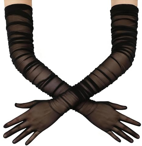 SSIMIDAPT Tüll Handschuhe Schwarz Lang, Transparente Handschuhe Schwarz, Schwarzes Handschuhes Kostüm, Lange Handschuhes Damen Tüll, für Abendessen, Bälle, Bühnenauftritte