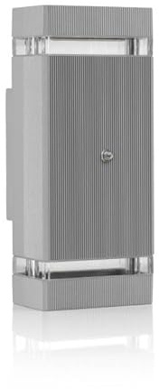 Auraglow Dusk Till Dawn Up and Down Wall Light Silver, Fitting Only | Automatic sensor security lamp, bulbs not included, IP44, for house exterior, porch, garage and driveway