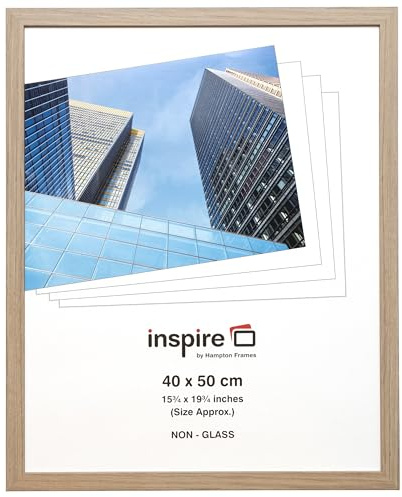 Hampton Frames | Picture Frame | 40x50cm, Oak Effect, Engineered Wood, Acrylic Front | Lightweight, Shatter-Resistant, Wall Mount | Display Photos, Posters, Artwork