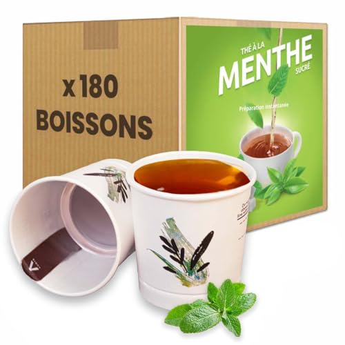 Thé Menthe, Gobelets Pré-dosés, 180 Boissons, 18 cl par Gobelet, 12 Ramettes de 15 Gobelets, Recyclable