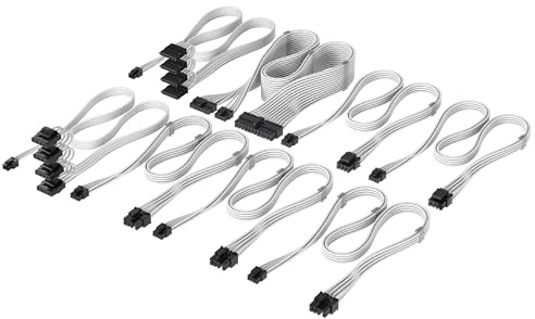 Corsair Elite Premium Kit Profesional de Cables de PSU Type 4 en Funda Individual – Diseño Paracord de Malla de Triple Capa, Compatible con PSU Tipo 4 – Blanco