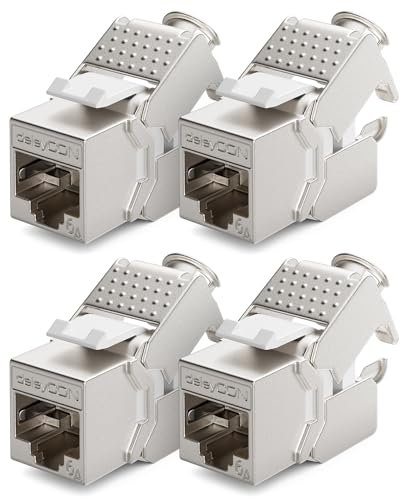 deleyCON 4x Module Keystone CAT 6a Jack - Blindé STP Connecteur RJ45 Installation Snap-In Montage Câble Brut CAT 500 Mhz 10 GBit/s