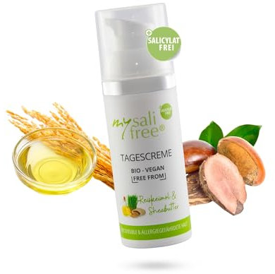 mysalifree BIO TAGESCREME, natürliche Gesichtspflege für sensible Haut mit Reiskeimöl und Sheabutter, 50ml, 100% zertifizierte Biokosmetik, weltweit einzigartig, BIO + VEGAN + FREE FROM