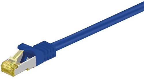 Goobay 92680 RJ45 Câble patch avec Cat 7 rohkabel, double blindage, S-FTP jusqu'à 600 MHz câble en cuivre sans halogène, prise, contacts plaqués or, 15 m, bleu