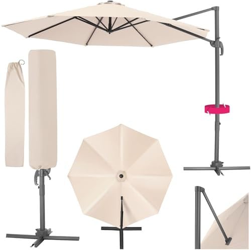 TecTake® Sombrilla Parasol, Protección UV, Inclinación Ajustable, Parasol Jardin, Sombrilla Terraza Exterior, Patio, Funda Protectora, Ventilación Superior, Parasol Terraza Exterior - 3m Beige