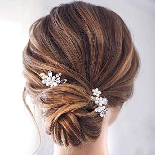 Catery Flower Wedding Hair Pins Crystal Pearl Hair Set Jewelry Bride Decorative Hair Accessories For Women Pack of 2 (Rose Gold)