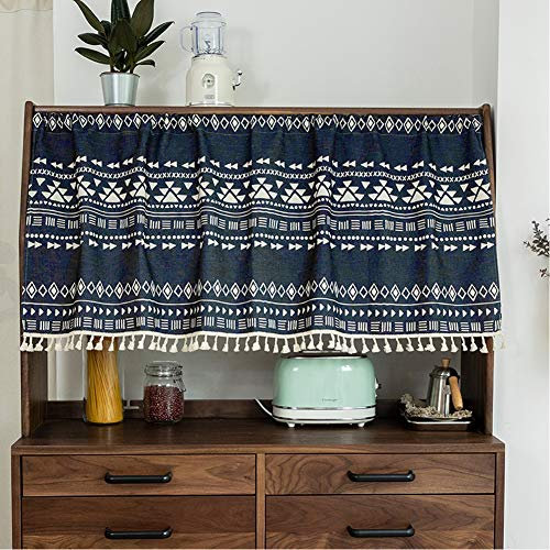 Michorinee Scheibengardine Bistrogardine Blickdicht Boho Vorhang mit Quaste Baumwolle und Leinen Gardinen Landhaus Kurzstore für Küche B143 × H60 cm
