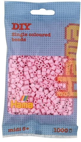 Hama Perlen 207-95 Bügelperlen Beutel mit ca. 1.000 Midi Bastelperlen mit Durchmesser 5 mm in Pastell Rosé, kreativer Bastelspaß für Groß und Klein, Bunt, Pastel rose