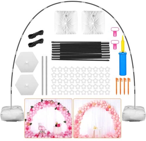 OBOVO Kit de arco de globos reutilizable, 3 m de soporte ajustable con base de llenado de agua y palos de fibra duradera para bodas, graduaciones y cumpleaños, decoraciones navideñas
